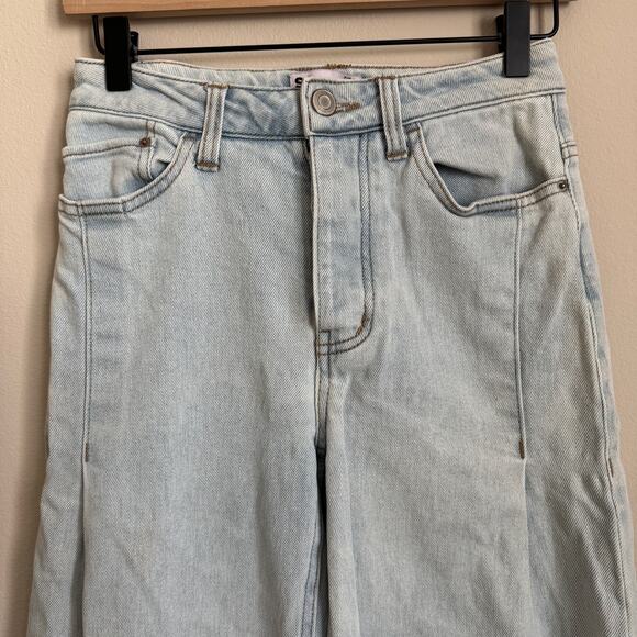 SO Womens Light Wash High Rise Wide Leg Raw Hem Denim Jeans Size 0 / 24 Pants - Picture 2 of 9